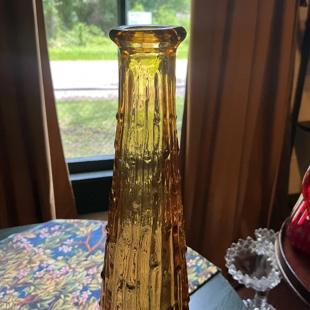 Vintage Empoli Amber Glass Vase‎ 15.25 Inch Drip Pattern Italian Art Glass MCM
